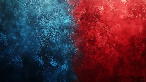 Dual-toned abstract wall where cool blue meets hot red.