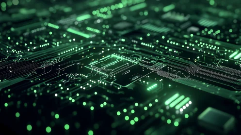Glowing circuit board pulses with futuristic digital energy