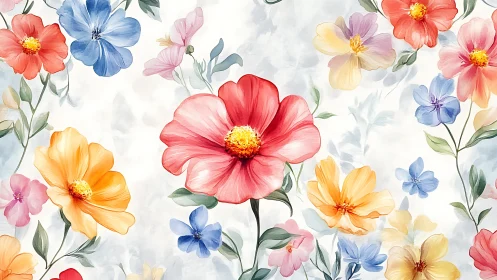 Watercolor Floral Garden Pattern with Vibrant Blooms.