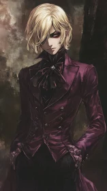 Velvet-clad midnight aristocrat with wicked golden gaze.