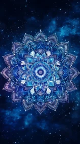Radially symmetric cosmic mandala with luminescent blue tessellation.