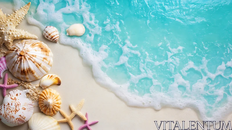 Shell-kissed shoreline where turquoise waves whisper softly.