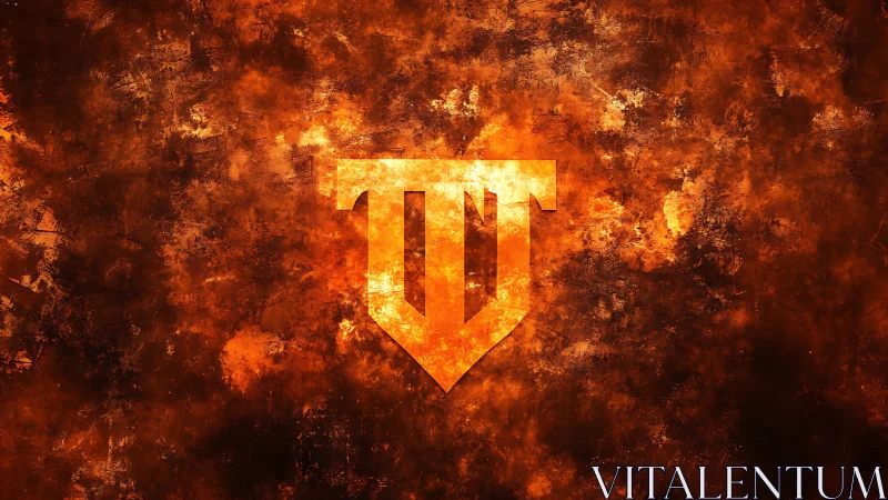 Incandescent Shield Emblem Superimposed Over Pyroclastic Texture Field.