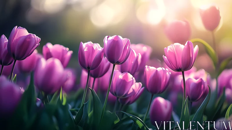 Radiant Purple Tulips Glowing in Golden Sunlight