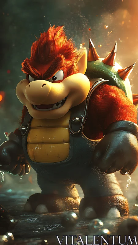 3D character portrait of spiked-shell creature in wet studio lighting.