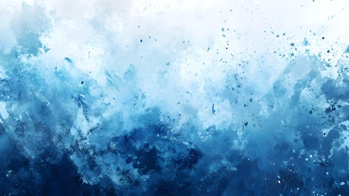 Abstract ocean waves in blue watercolor splatter style artwork.