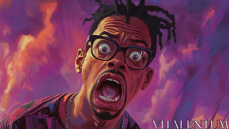 Electric shock expression in vivid neon portrait painting.