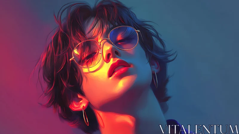 Stylized portrait with neon lighting and tinted glasses.