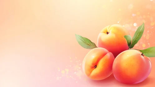 Hyperreal ripe peaches on soft bokeh peach gradient background