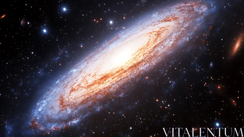 Spiral galaxy glows with radiant core in deep cosmic night