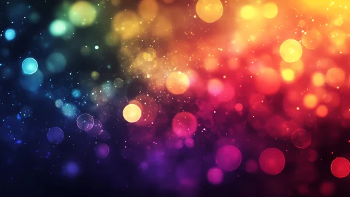 Vibrant Abstract Bokeh Lights in Rainbow Spectrum, Digital Art.