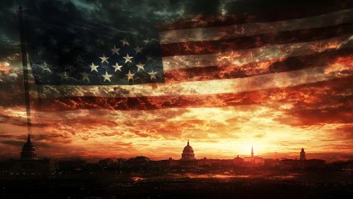 Storm-lit stars and stripes pour firelight over the Capitol