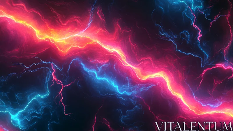 Electric red and blue plasma arcs on dark background.