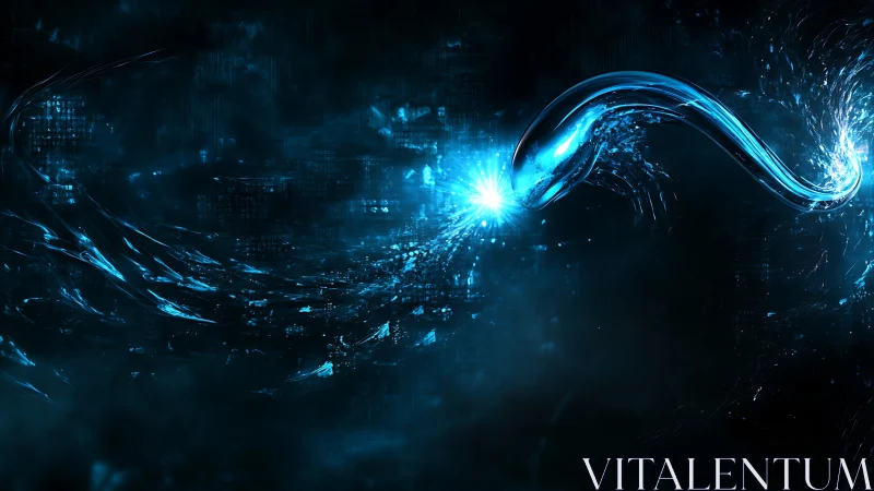 Luminescent liquid arc collides with energy core in dark void