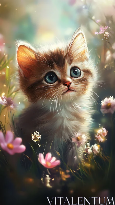 Luminous Kitten Among Dream Blossoms.