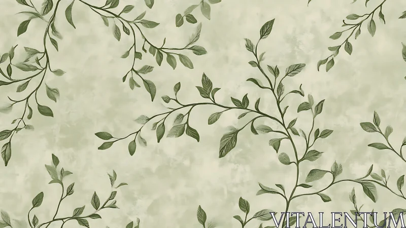 Delicate green vine pattern over soft misty background.