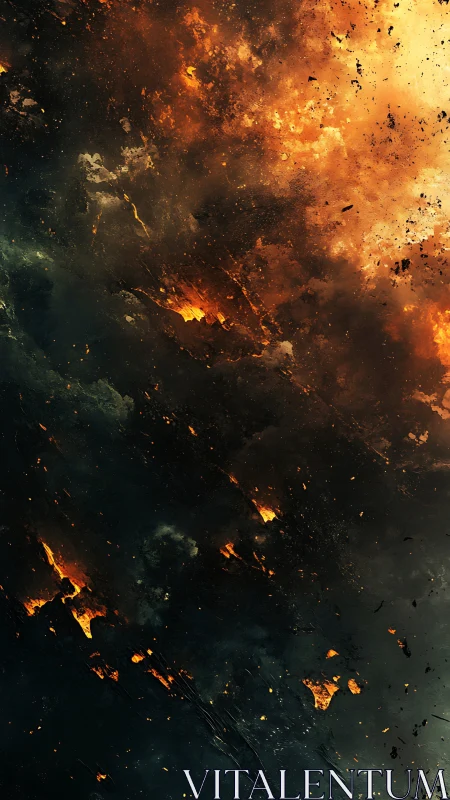 Explosive particle dispersion depicting thermal energy release.