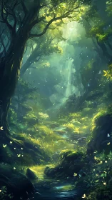 Bioluminescent Forest Grotto with Spectral Light Diffusion.