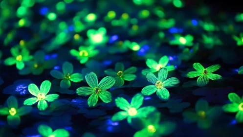Bioluminescent meadow of neon blossoms humming at night.