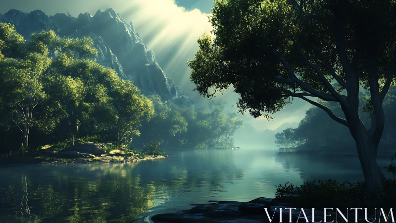 Ethereal Mountain Valley with Luminous Waters.