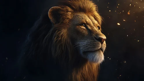 Side profile of a lion rendered with directional rim light