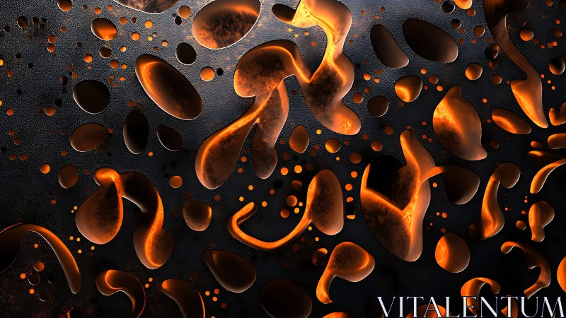 Molten ember droplets across textured obsidian surface.