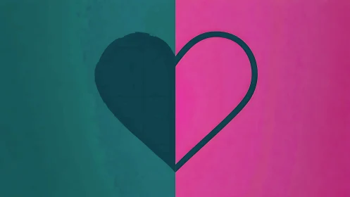 Bifurcated heart silhouette spanning teal-to-magenta gradient field.