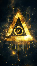 Celestial golden triangle engine with glowing cosmic eye.