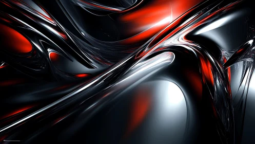 Futuristic Abstract 3D Art in Metallic Red and Black Tones.