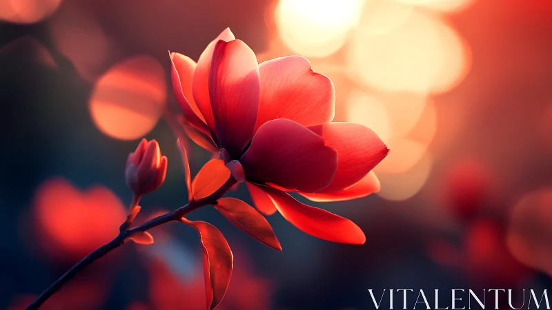 Red Orchid Blooms Against Golden Bokeh Light.