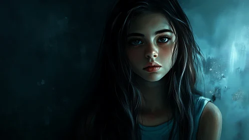 Moody digital portrait studies cool light on a pensive girl