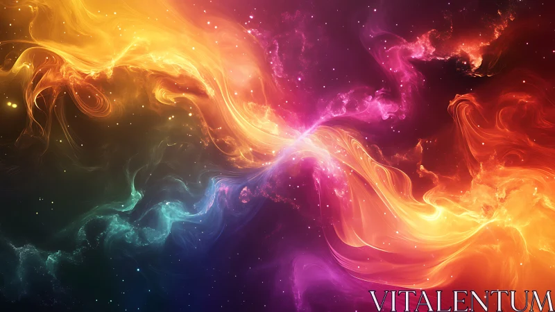 Vibrant cosmic nebula swirls in rainbow colored space art