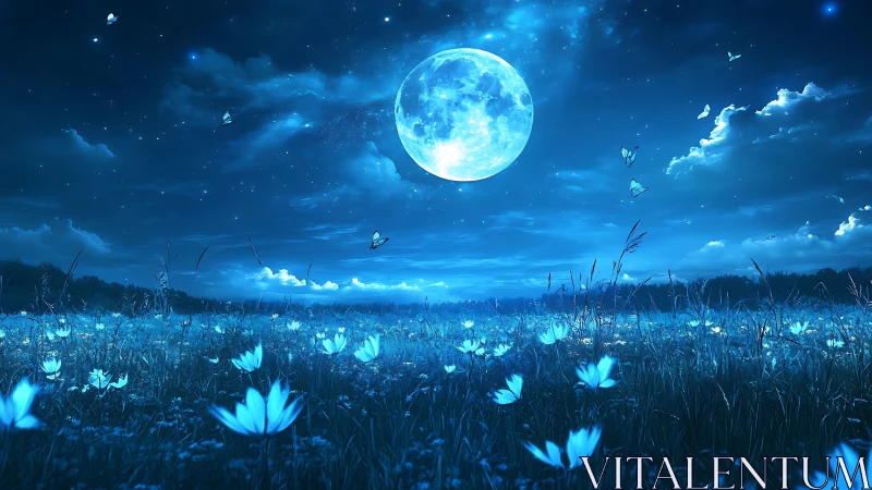 Moonlit wildflower meadow glowing with soft dreamy magic.