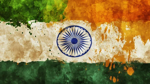 Indian flag design with textured watercolor-style splashes.