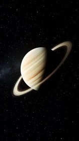 Ringed gas giant planet against dense star field in space.