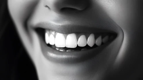 Radiant close-up smile conveys warmth in monochrome light
