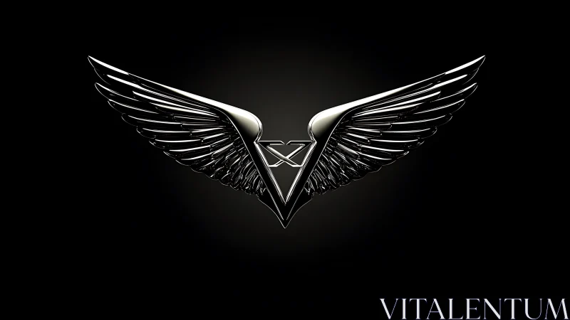 Chrome winged V emblem with symmetric metallic feather detail