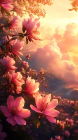 Radiant Blooms Meet Golden Sky.