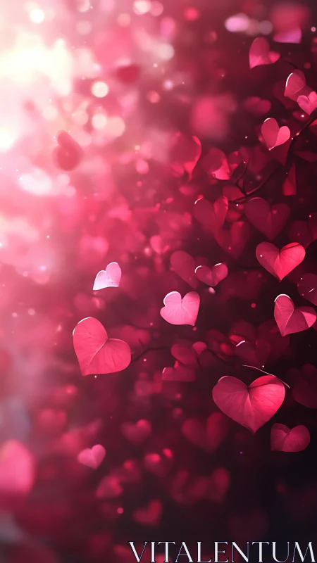 Luminous Pink Heart Particles in Soft-Focus Bokeh Background