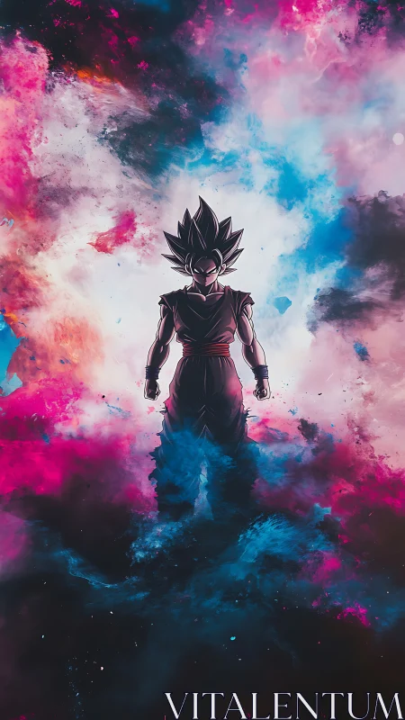 Celestial warrior ignites nebula storm in electric silence.