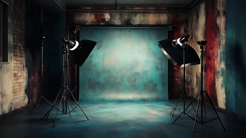 Moody studio corner where lights wait for the story to start.