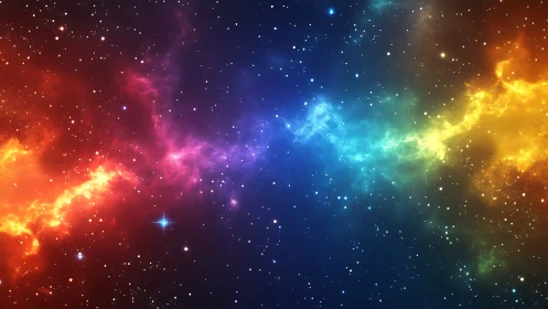 Prismatic nebula stream across starfield in deep cosmos.