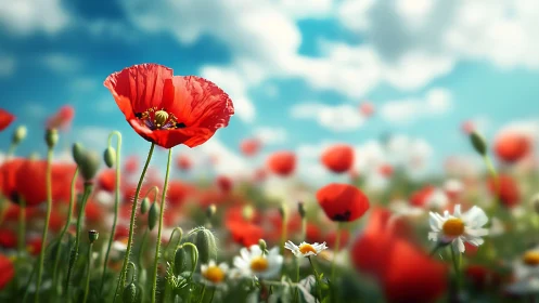 Red Poppies with Selective Focus in Shallow Depth Field Composition