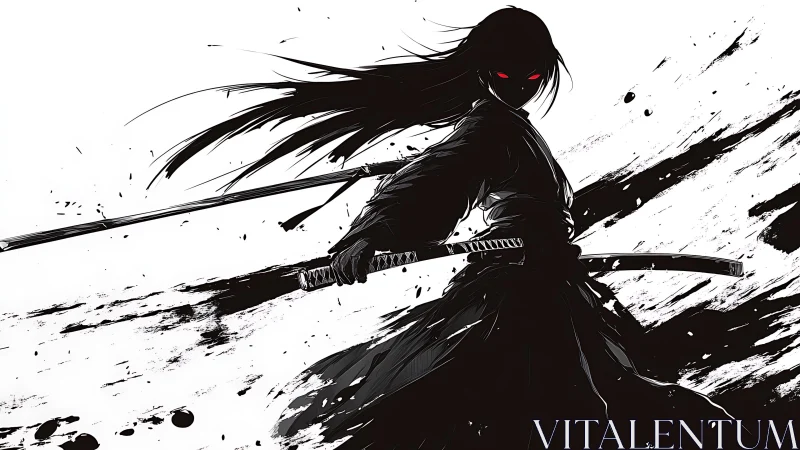 Shadowblade samurai in swirling ink and glowing red eyes.