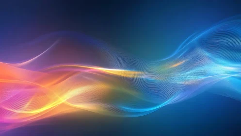 Vibrant luminous waves over deep blue digital gradient.