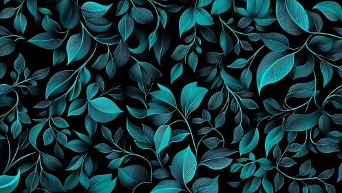 Cyan leaf vectors form seamless high-contrast botanical surface