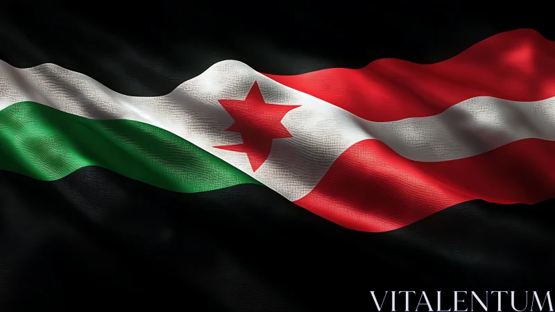 Highly detailed fabric rendering of a tricolor flag in motion