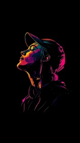 Neon-lit daydreamer soaking in color against the night sky.