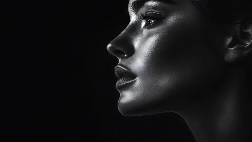 Quiet side profile glowing softly in deep shadowed light.