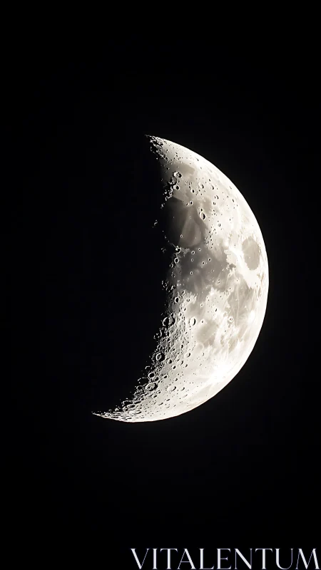 Sharp crescent moon with crater detail on dark sky.